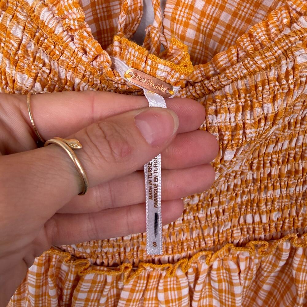 Free People Daphne Novelty Smocked Gingham Mini Dress Orange S - Picture 4 of 5